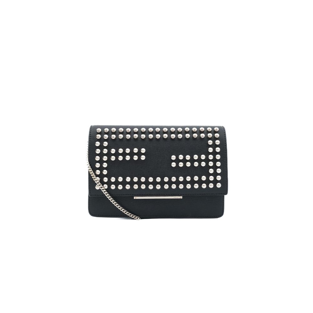 Excellent Fendi Black Leather Handbag with Silver Studs & Chain Strap